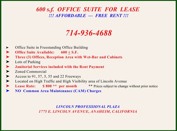 Lincoln Professional: 1775 E Lincoln Ave, Anaheim, CA 92805
